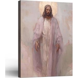 Framed Jesus Christ Christian Wall Art Decor Canvas Print Wall Painting Canvas Poster Picture Faith Religious Artwork for Living Room Bedroom Church Gallery Decor 12x16 Inch Ready to Hang (Purple Commoner Jesus)