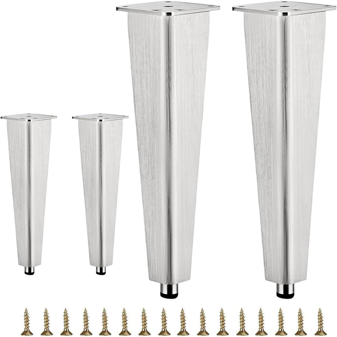 9 7/8 inch Brushed Chrome Aluminum Furniture Legs Set of 4, Adjustable Metal Dresser feet Made of Aluminum Alloy (Chrome)