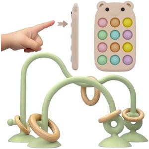 Baby High Chair Suction Toys Teething Chew - Baby Teething Toys Silicone Teethers Table Toys, Food Grade Silicon for 6 12 18 Months (RPinkBeige)