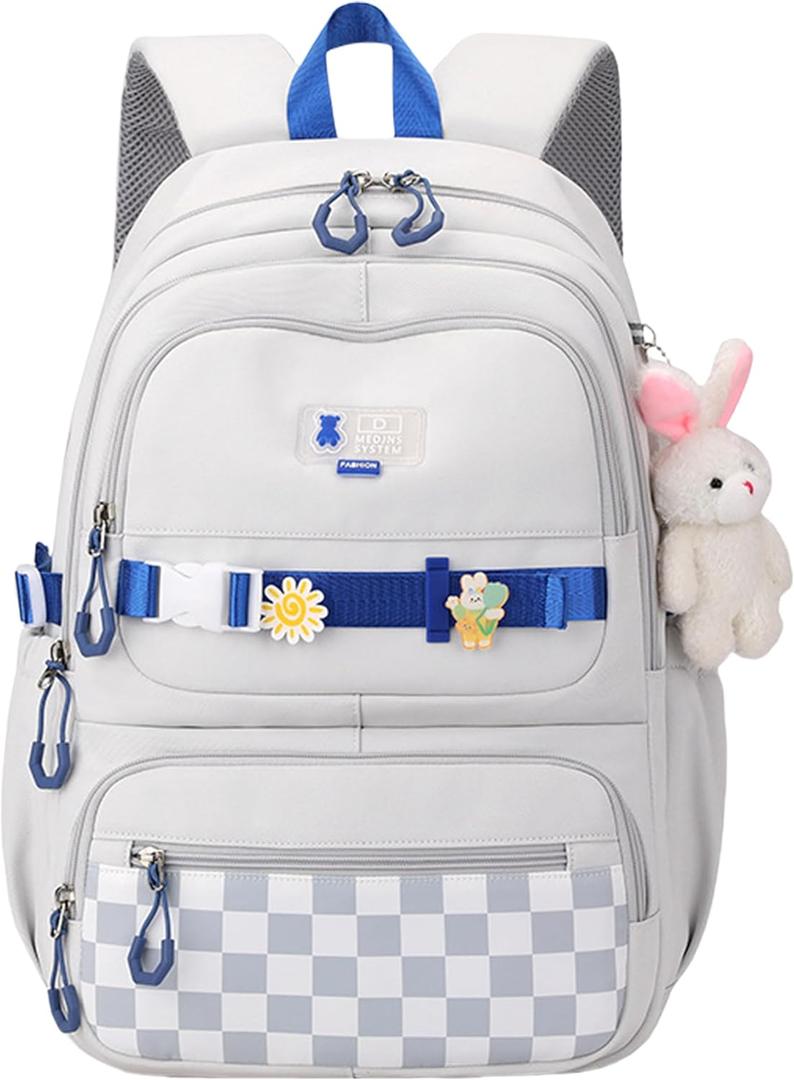 Cute School Backpack for Girls Kawaii Large Bookbag Kids Teens Elementary Middle School Preppy Aesthetic Book Bag (White)