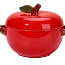 Teecyhooo 25 oz Apple Ceramic Ramekin with Lids and Handles Oven Safe, Mini Red Porcelain Casserole Dishes for Home Baking Souffle Creme Brulee, Kitchen Decor Gift