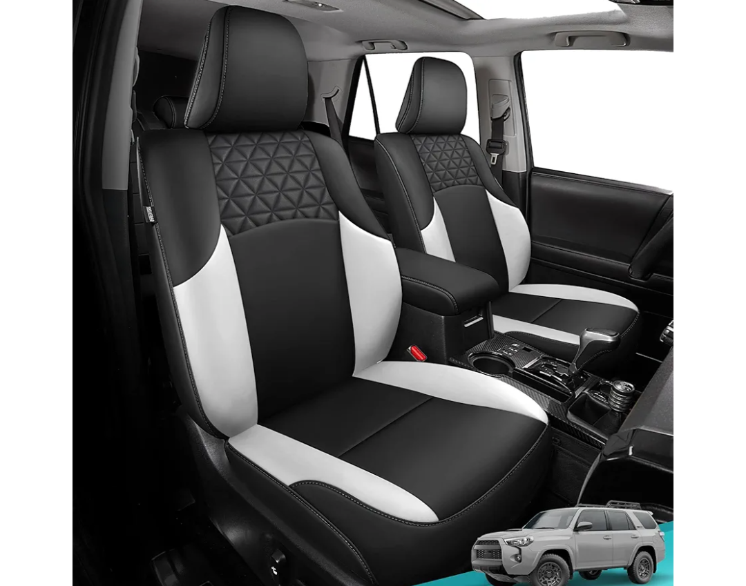 Seat Covers for Toyota 4Runner 2011-2024, Faux Leather Car Seat Cover Full Set, 3-Row-Only for 7 Seats Version-Blackwhite