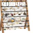 Emfogo Earring Holder Organizer, 6 Tier Earring Display Stand with 285 Holes & 6 Bracelet Rods, Rustic Wood Jewelry Organizer for Earring Bracelet Necklace Ring, Gifts for Women (Rustic)