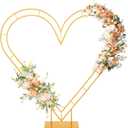 7FT Heart Arch Stand Double Heart Shaped Balloon Stand Wedding Arch for Proposal Ceremony Valentine's Day Birthday Party Baby Shower Decoration (Gold)