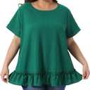Agnes Orinda Plus Size Tops for Women Crew Neck Short Sleeve Shirts Loose Fit Flowy Summer Blouse Top Casual (Green, XXXL)
