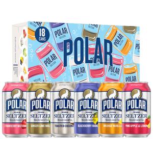 Polar Seltzer Water Sampler Variety Pack, 12 fl oz cans, 18 pack (EXP 10/09/27)