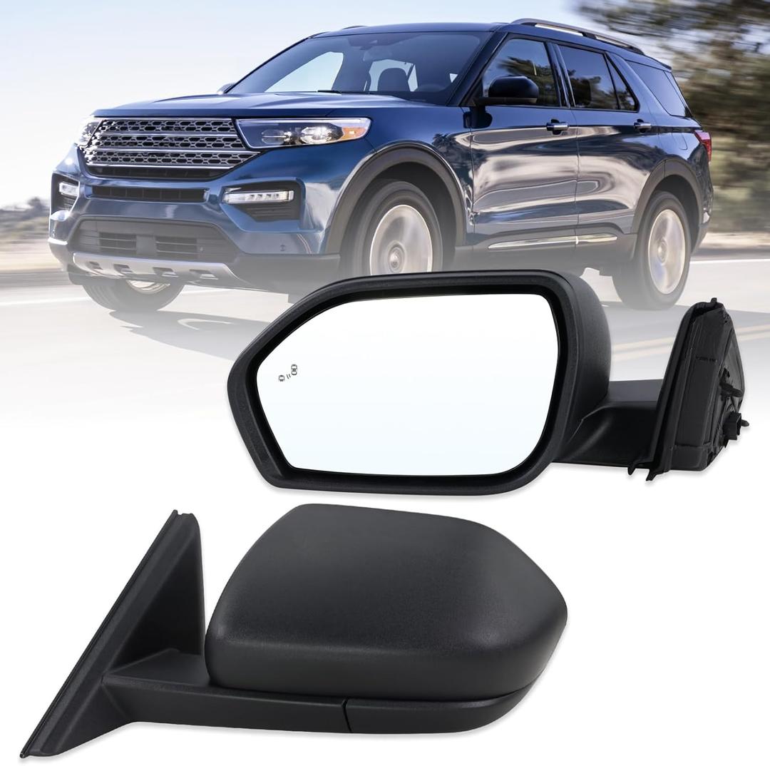 Lqito Left Driver Side Mirror Compatible With 2020 2021 2022 2023 2024 2025 Ford Explorer With Manual Folding Power Glass Heated Blind Spot Black Replace#LB5Z17683XB(7Pins)