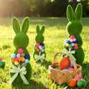 BrilliantJo Spring Decoration Figurines Decor Gift for Women Cute Moss Bunny Large Rabbit Kit Holding Balloons Set of 3(15", 13", 10") Green Desk Mother's Day Holiday Birthday for Home Office Garden