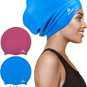 2 Pack Extra Large Swim Cap for Braids and Dreadlocks, Silicone Swimming Caps for Long Hair, Weaves, Extensions, Curls & Afros, Waterproof Adult Swim Hats Bathing Caps for Women Men