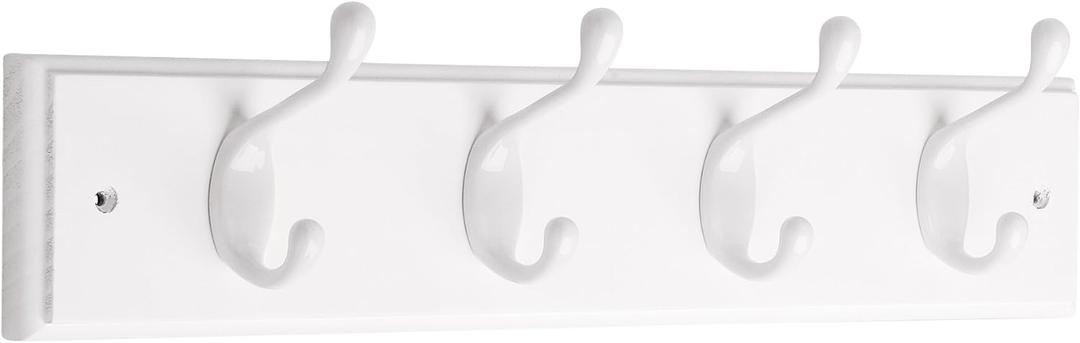 Liberty Hardware 129847 18-Inch Coat and Hat Rail/Rack with 4 Heavy Duty Hooks, White and White