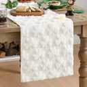 Artoid Mode White Soft Plush Faux Fur Jacquard Lucky Clover St. Patrick's Day Table Runner, Seasonal Spring Kitchen Dining Table Decoration for Home Party Decor 13x108 Inch