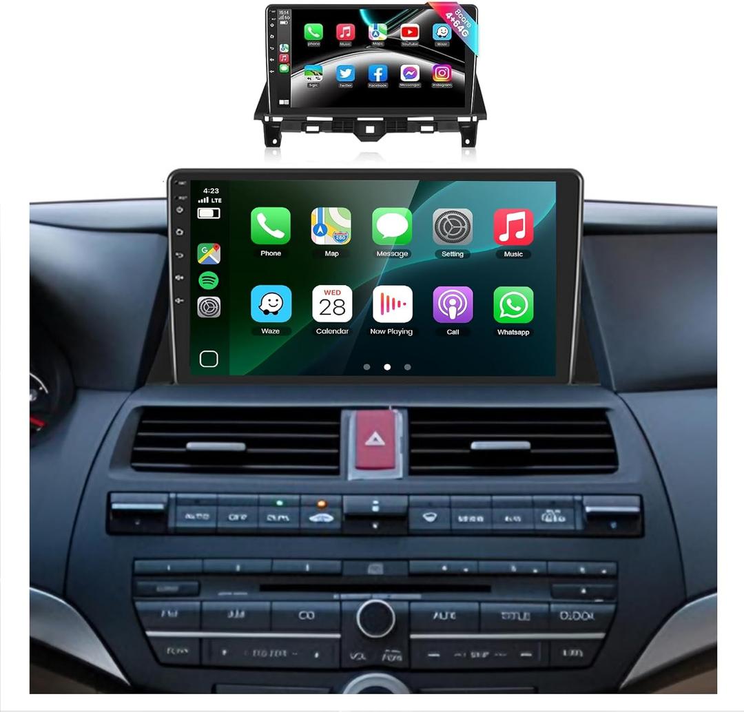 8Core 4G 64G 5GhzWiFi Radio for Honda Accord 8th 2008-2013,Android 13 Car Stereo with 10.1inch 1280X720P QLED Touch Screen Wireless Carplay Android Auto DSP 46EQ Bluetooth5.0 GPS FM/RDS Backup Camera