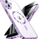 WEYNRBOX Magnetic for iPhone 17 Case with Privacy Screen Protector & Full Camera Cover,[Non-Yellowing] Shockproof Clear Phone Case Compatible with MagSafe Women Girls for iPhone17,Purple