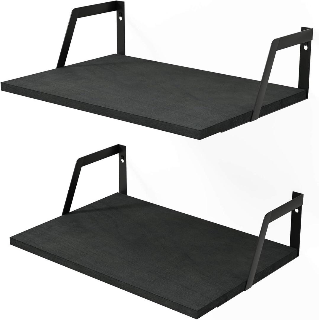 SRIWATANA Floating Shelves Wall Mounted Set of 2 Rustic Wood Shelves with Large Capacity(Black