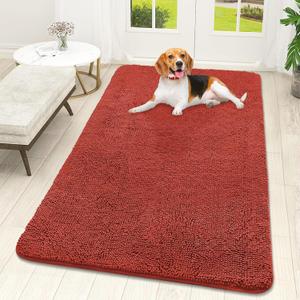 OLANLY Dog Door Mat for Muddy Paws 59x32, Absorbs Moisture and Dirt, Absorbent Non-Slip Washable Doormat, Quick Dry Chenille Mud Mat for Dogs, Entry Indoor Entryway Carpet for Inside Floor, Maple Red