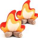 2 Pack Campfire Plush Toys Fake Fire Firewood Plush Pillow for Camping S'More Birthday Party Scene Setting Room Decoration and Woodland Forest Nursery Classroom Decor