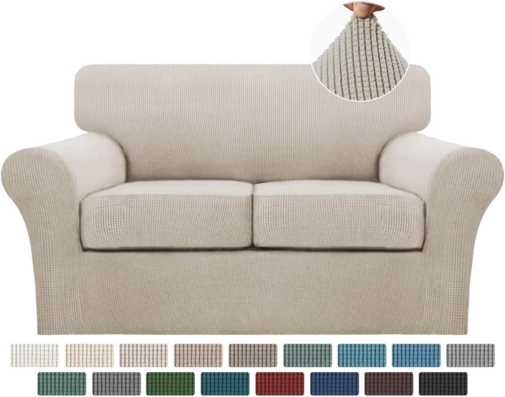 Turquoize 3 Piece Sofa Covers for 2 Cushion Couch Sofa Slipcover Soft Couch Cover for Dogs-Washable Sofa Furniture Covers with 2 Individual Cushion Covers, Jacquard Fabric (Loveseat, Island Fossi)