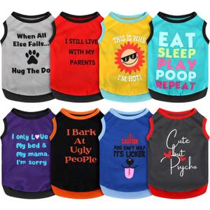 Saintrygo 8 Pieces Dog Shirts Pet Printed Clothes with Funny Letters Summer Pet T Shirts Cool Puppy Breathable Dog Outfit Soft Sweatshirt Cats(Delicate Pattern,Small)