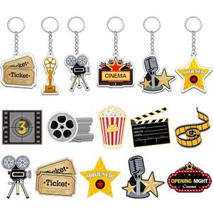 Taiyin 12 Pieces Movie Night Party Supplies Acrylic Movie Keychains Now Showing Party Supplies Camera Clapboard Microphone Ticket Film Keychain Souvenirs Gift Christmas Gifts