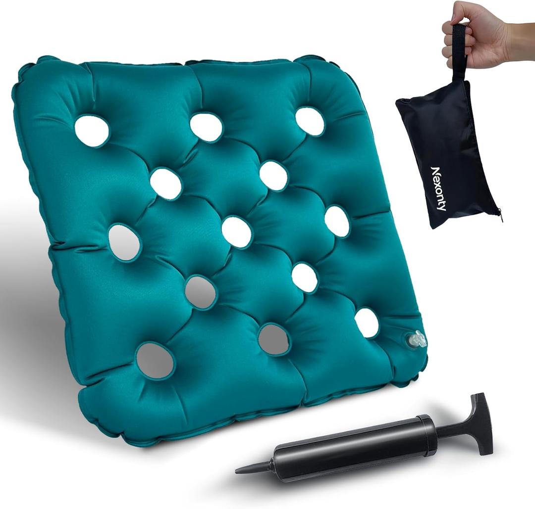 Waffle Cushion for Prolonged Sitting, Wheelchair Seat Pad for Pressure Sore, Pressure Relief Inflatable Seat Cushion for Offices, Cars, Airplanes, and Travel, with Inflatable Pump&Storage Bag