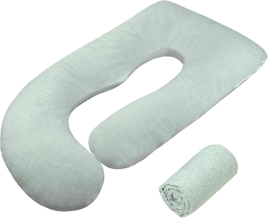 TANOFAR Pregnancy Pillow Cover J Shaped(ONLY Pillowcase), Super Soft Pillowcase Replacement Cover for Maternity Pillow, with Large Sized Zipper, Fits 55/58 Inch Pregnant Pillow, Green
