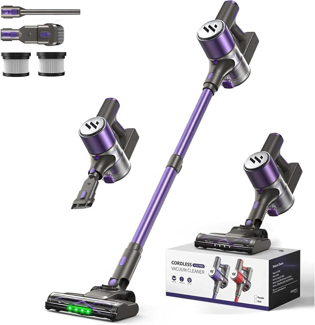 Cordless Vacuum Cleaner,Vacuum Cleaner for Home with Brushless Motor,Lightweight Stick Vacuum with Self-Standing and Touch Screen,Hardwood Floor Vacuum for Pet Hair,Carpets,Tile(Eggplant Purple)
