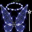 quescu 3pcs Light up Fairy Wings for Adults,LED Butterfly Wings for Girls,Angel Wings Halloween Costume Dress Up for Kids