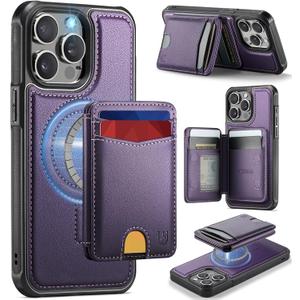 for iPhone 15 Pro Max Wallet Case Compatible with Magsafe, Magnetic RFID Blocking Card Holder Kickstand 2 in 1 Detachable Case for iPhone 15 Pro Max 6.7", Purple