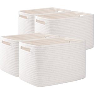 OIAHOMY 4 Pack Storage Baskets for Organizing, Cube Storage Bins for Shelves, Rectangle Storage Baskets With Handles, Woven Baskets for Storage, 12.7''Lx9''Wx7.8''H, White