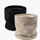 Aiphamy Unisex Fleece Lined Neck Warmer Ski Face Neck Gaiter Winter Infinity Scarf for Women Men, Black and Beige, Pack of 2