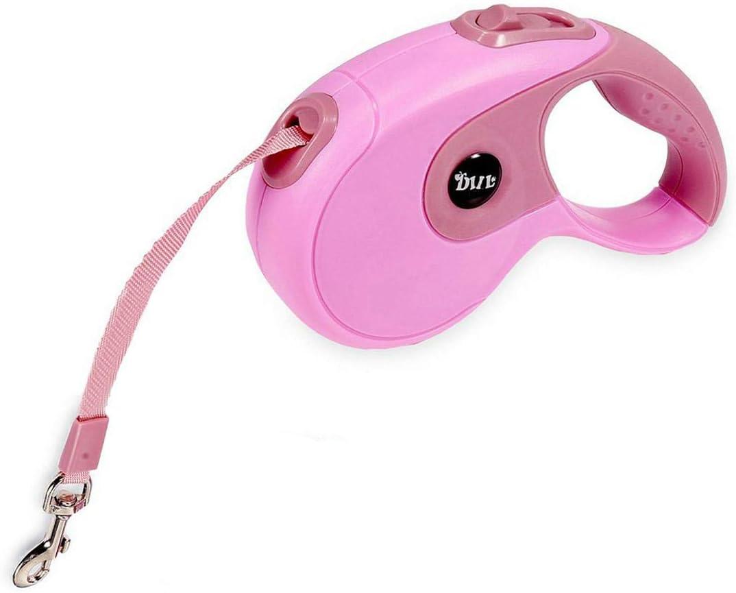 Secfanya Retractable Dog Leashes, Pet Leash Dog Lead for Small Medium Large Dog up to 33lbs, Anti-Slip Handle, One-Handed Brake, Pause, Lock, Nylon Ribbon Pink