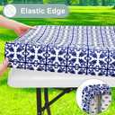 misaya 2 Pack 6 Foot Rectangle Picnic Tablecloth, Elastic Fitted Waterproof Table Cover, Windproof Washable Polyester Table Cloth for Camping, Indoor and Outdoor (Navy, 30" x 72")