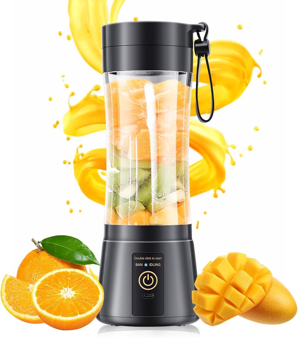 Portable Blender for Smoothies & Shakes - Cordless Personal Size Mini Blender with BAP Free Juice Cup, USB Rechargeable Suit for Sports/Picnic, Valentines Day Gift (Black)