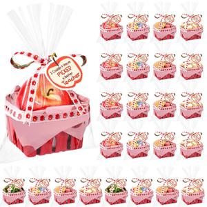 Mimorou 24 Set DIY Teacher Appreciation Gift Basket Kit Mini Apple Treat Baskets Empty Bulk 4.3 Inch for Candy Snack Cookie, Small Thank You Teacher Gifts for End of Year Classroom Party Favors