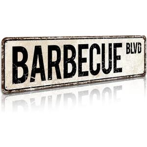Barbecue Blvd Street Sign, Barbecue Sign Barbecue Decor Barbecue Lover Gift, Vintage Wall Decor for Home/Garden/Kitchen, Novelty Metal Signs 4"x16"