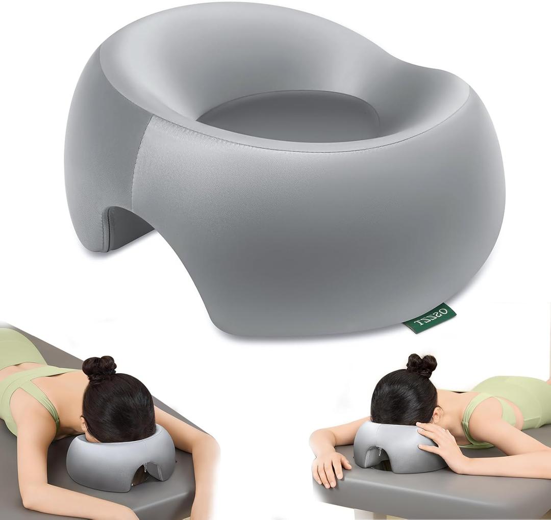 Memory Foam Prone Massage Pillow - Ergonomic Face Down Pillow for Massage Table, Home Sleeping & Post-Surgery Recovery Comfortable Face-Down Sleeping & Spa Use (Silver Gray)