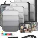 Veken 9/11 Set Compression Packing Cubes for Travel Essentials,Compressible Expandable Large Luggage Suitcase Organizer Bags for Clothing,Durable Space Saver Storage Bags with Toiletry Bags(Black)