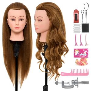 28Inch Mannequin Head with 80% Real Human Hair - Doll Head for Hair Styling Braiding Curling,Cosmetology Mannequin Head with hair with Table Clamp Hair Styling Set (Blonde) (27B#)