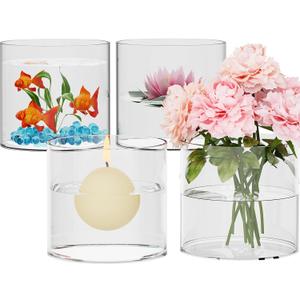 SUREHOME Glass Cylinder Vases for Centerpieces, 6  6" Wide Mouth Flower Vase, 8 Pcs Large Clear Hurricane Glass Candle Holders Opening Round Floating Candle Vases Bulk for Home Wedding Party Decor (6 x 6 Inch, Set of 8)