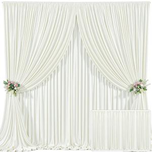 4 Panels Ivory Backdrop Curtain for Wedding Parties Wrinkle Free Ivory Photo Curtains Backdrop Drapes Fabric Decoration for Baby Shower Photoshoot 20ft(W) x 10ft(H)