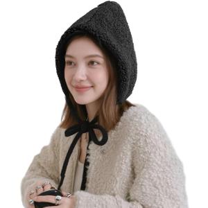 Women Fuzzy Warm Peruvian Beanie Hat Fleece Lined Soft Beanie Windproof Earflap Trapper Cap with Chin Strap (Black)