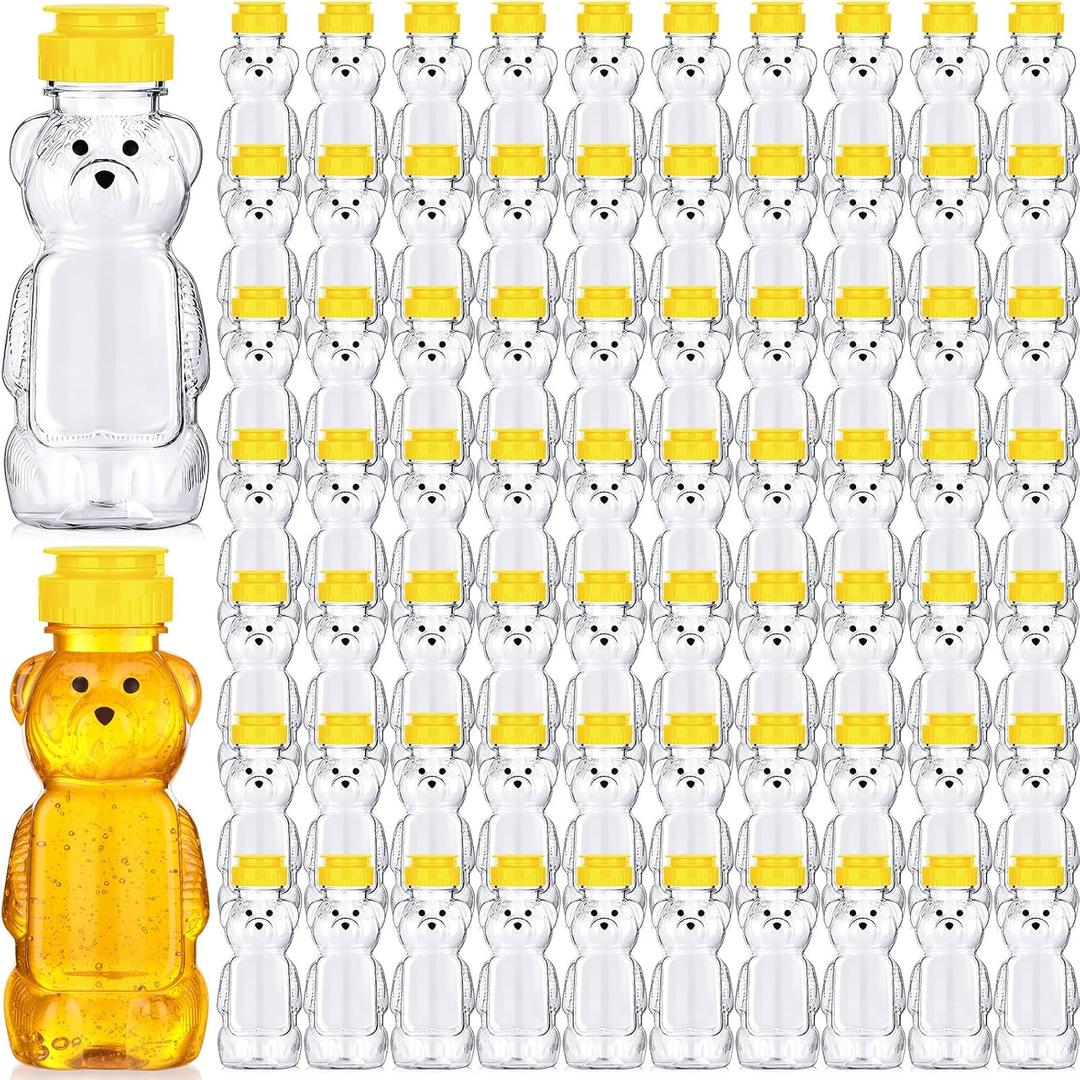 Thenshop 96 Pcs 8 oz Bear Bottle Honey Jar Plastic Honey Squeeze Bottle Empty with Yellow Flip Top Lid for Storing and Dispensing
