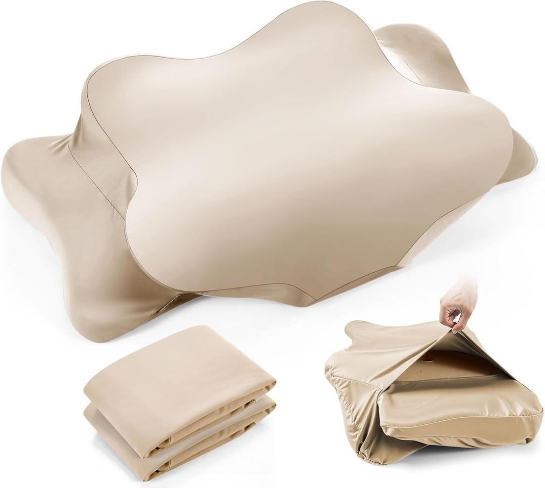 Hahafelt 2 Pcs Cooling Cervical Neck Pillowcase with Envelope Closure (Only Pillowcase) Ergonomic Pillow Case Smooth Soft Cool Case for Side Back Stomach Sleepers(Champagne,Queen Size)
