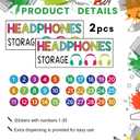 2 Pcs Over The Door Hanging Classroom Headphone Storage Organizer 30 PVC Clear Organizer Holder Pockets with 2 Pcs Headphone Storage Cards with Digital Stickers for Library Door Hanger