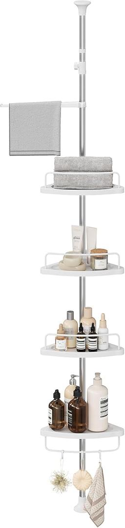 SONGMICS Corner Shower Caddy Tension Pole, 4-Tier Rust-Resistant Shower Organizer, Shower Shelf, Drill-Free, 35.8 to 118.1 Inches, Height Adjustable Trays, for Bathroom, Cloud White UBCB008W01 SONGMICS Corner Shower Caddy Tension Pole, 4-Tier Rust-Resistant Shower Organizer, Shower Shelf, Drill-Free, 35.8 to 118.1 Inches, Height Adjustable Trays, for Bathroom, Cloud White UBCB008W01