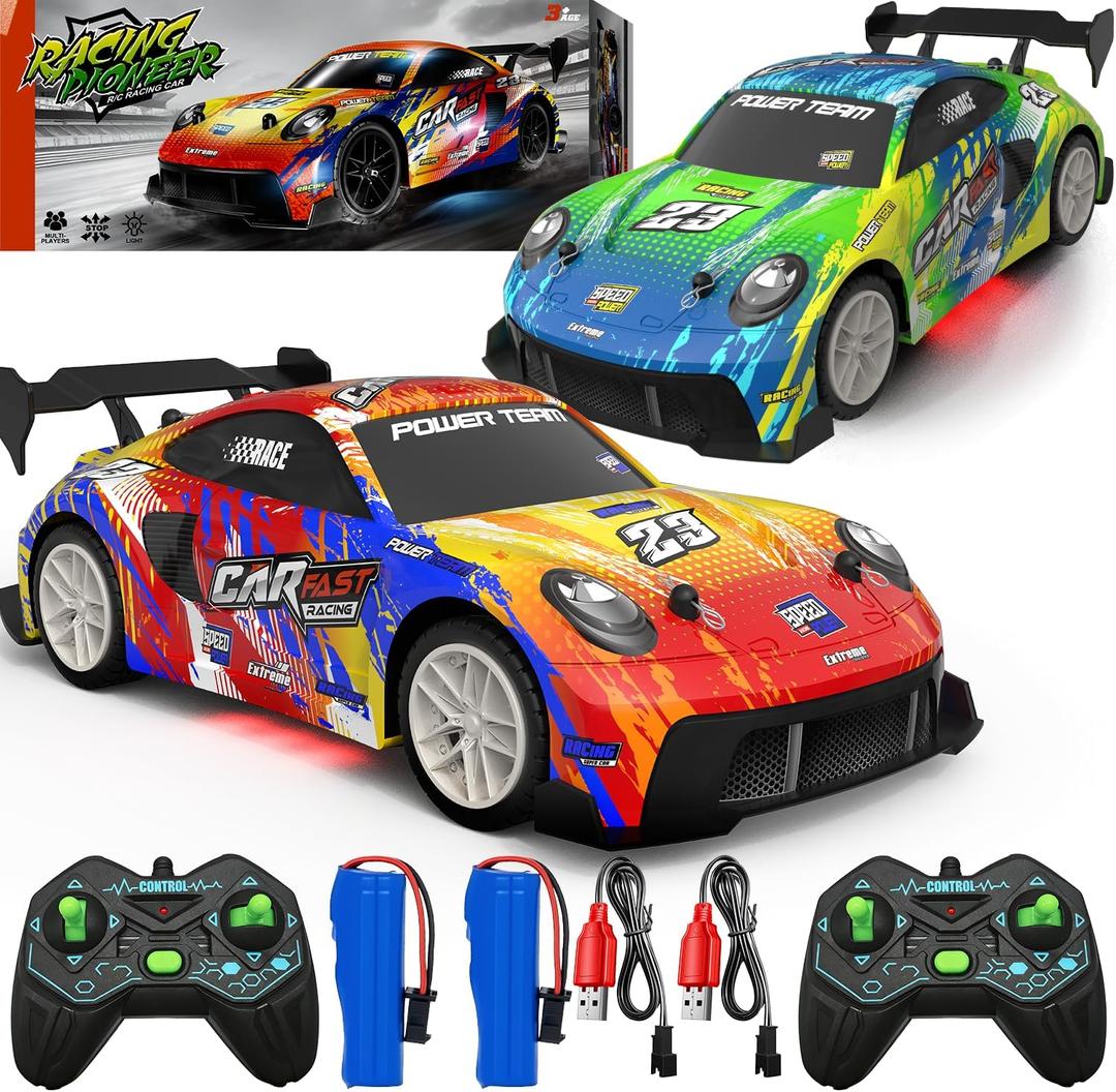 2 Pack RC Cars for Kids and Boys, Girls 4-7-8-12, Remote Control Car, LED Lights, 4WD Racing Cars,2.4GHz Dual Player, Colorful Graffiti Designs, Ideal Fun Easter Gift for Kids, 1:24 Scale
