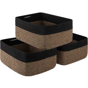 Storage Baskets for Organizing 3 Pack, Woven Baskets for Shelves, Closet Organizer Bins Empty Gift Basket Toy Storage for Toys, Books, Towels, Clothes, 15"x11.42"x6.7", Black & Yellow