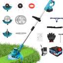 ALSO GO 24V Electric Weed Wacker Grass Trimmer with 1 pcs 3.0Ah Batteries & Fast Charger, 3 in 1 Stringless Lightweight Brush Cutter/Edger/Mower with 3 Types Blade & Wheels for Garden and Yard Lawn (Blue)