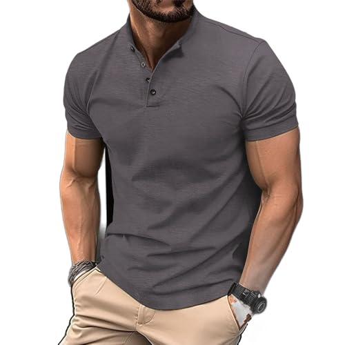 Men's Short Sleeve Henley Shirt - Premium Fitted for Men - Comfortable Casual Daily Wear (Gray, M)