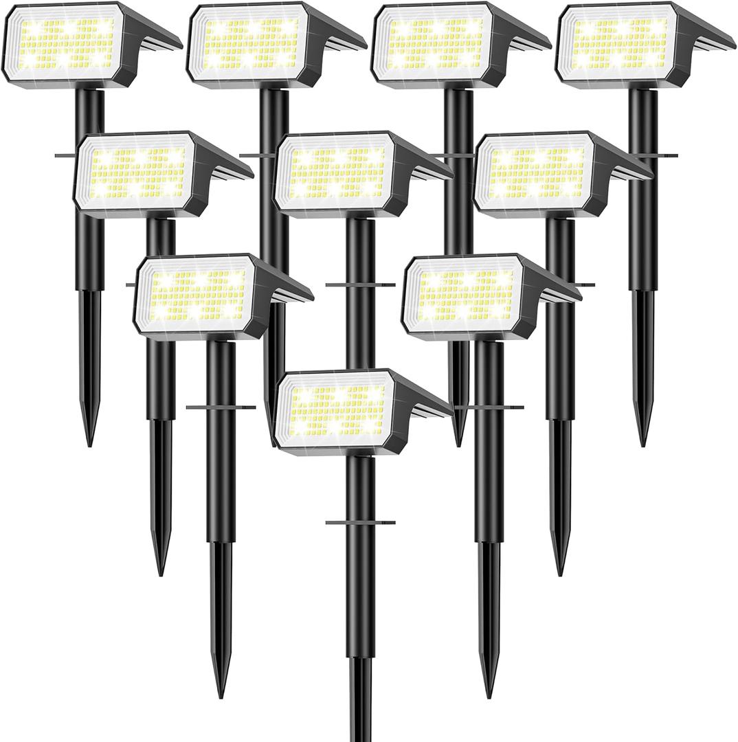 Solar Spot Lights Outdoor, [10 pack/118 LED] 4 Modes Auto On/Off Solar Landscape Spotlights, Ip67 Waterproof Solor Powered Pathway Lights for Outside Yard Garden Walkway Tree Patio (Cool White)